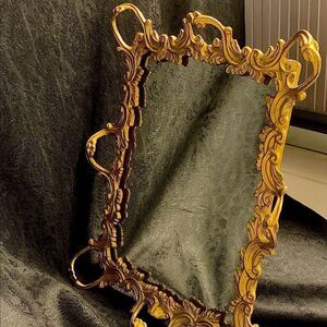 Victorian antique Ornate gilt frame mirror tabletop -dresser -wall euc 10” x 12”